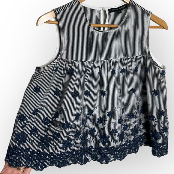 English Factory Women's Blue & White Striped Cotton Embroidered Blouse Size S - Picture 7 of 13